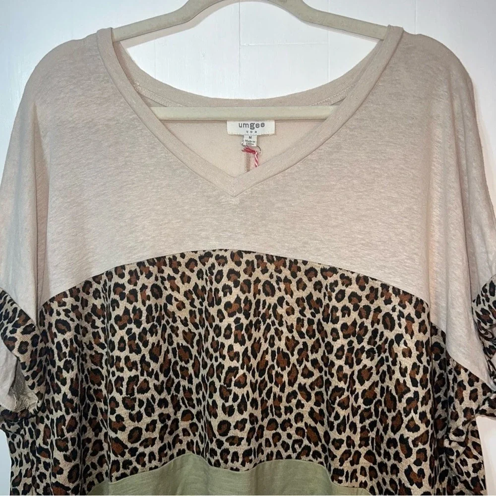 NWT Umgee Linen Blend Cheetah Print Lightweight Boho T-shirt Mini Dress S - Picture 3 of 12